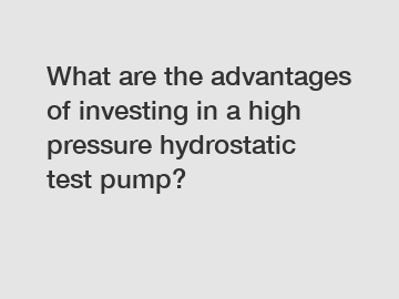 What are the advantages of investing in a high pressure hydrostatic test pump?