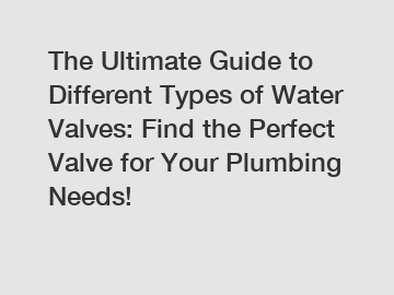 The Ultimate Guide to Different Types of Water Valves: Find the Perfect Valve for Your Plumbing Needs!