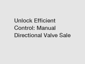 Unlock Efficient Control: Manual Directional Valve Sale