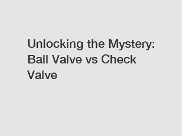 Unlocking the Mystery: Ball Valve vs Check Valve