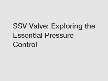 SSV Valve: Exploring the Essential Pressure Control