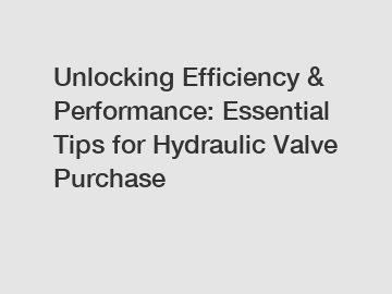 Unlocking Efficiency & Performance: Essential Tips for Hydraulic Valve Purchase 