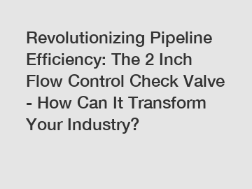 Revolutionizing Pipeline Efficiency: The 2 Inch Flow Control Check Valve - How Can It Transform Your Industry?