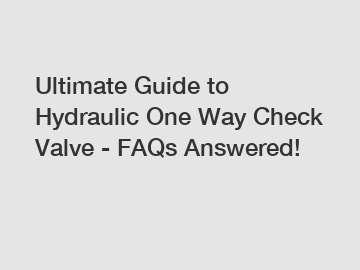 Ultimate Guide to Hydraulic One Way Check Valve - FAQs Answered!