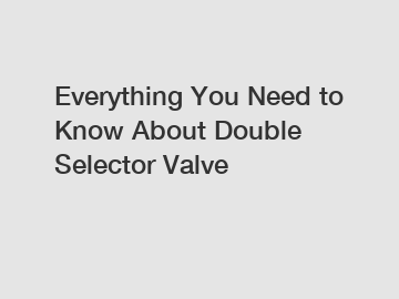 Everything You Need to Know About Double Selector Valve