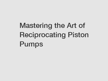 Mastering the Art of Reciprocating Piston Pumps