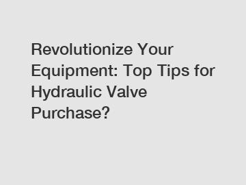 Revolutionize Your Equipment: Top Tips for Hydraulic Valve Purchase?