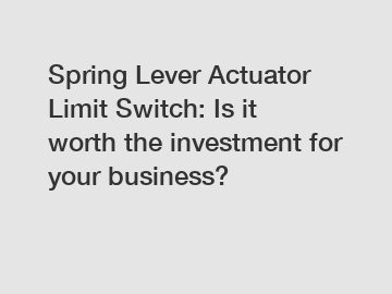 Spring Lever Actuator Limit Switch: Is it worth the investment for your business?