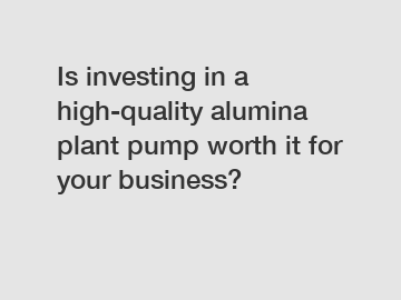 Is investing in a high-quality alumina plant pump worth it for your business?