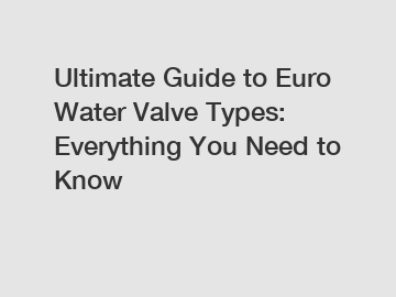 Ultimate Guide to Euro Water Valve Types: Everything You Need to Know