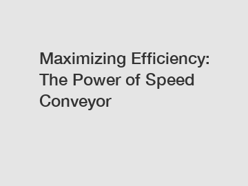 Maximizing Efficiency: The Power of Speed Conveyor