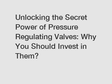 Unlocking the Secret Power of Pressure Regulating Valves: Why You Should Invest in Them?