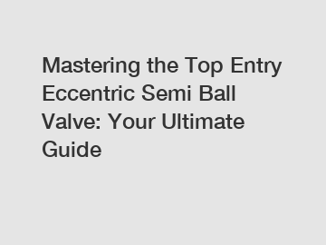 Mastering the Top Entry Eccentric Semi Ball Valve: Your Ultimate Guide