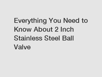 Everything You Need to Know About 2 Inch Stainless Steel Ball Valve