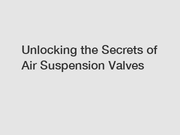 Unlocking the Secrets of Air Suspension Valves