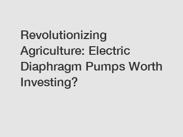 Revolutionizing Agriculture: Electric Diaphragm Pumps Worth Investing?