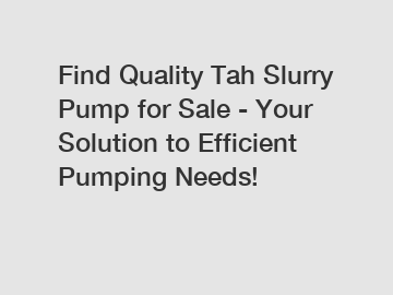 Find Quality Tah Slurry Pump for Sale - Your Solution to Efficient Pumping Needs!