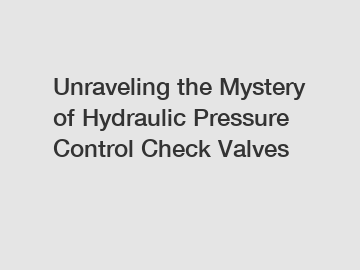 Unraveling the Mystery of Hydraulic Pressure Control Check Valves