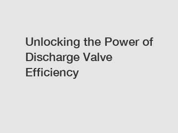 Unlocking the Power of Discharge Valve Efficiency