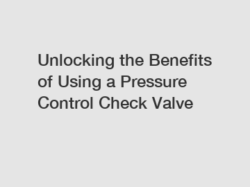 Unlocking the Benefits of Using a Pressure Control Check Valve
