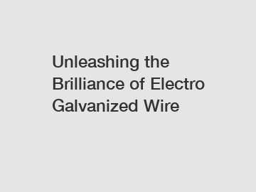 Unleashing the Brilliance of Electro Galvanized Wire