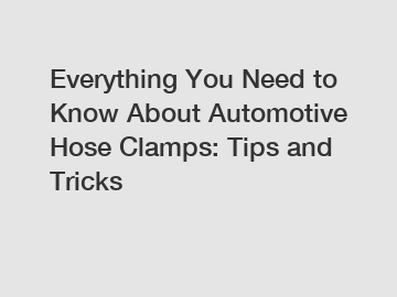 Everything You Need to Know About Automotive Hose Clamps: Tips and Tricks
