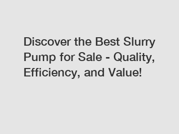 Discover the Best Slurry Pump for Sale - Quality, Efficiency, and Value!