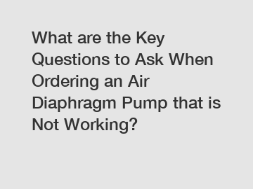 What are the Key Questions to Ask When Ordering an Air Diaphragm Pump that is Not Working?