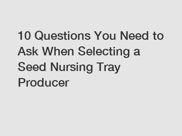 10 Questions You Need to Ask When Selecting a Seed Nursing Tray Producer