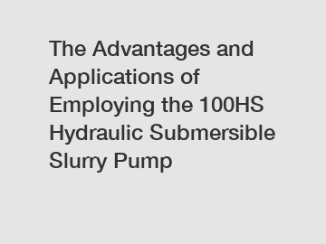 The Advantages and Applications of Employing the 100HS Hydraulic Submersible Slurry Pump