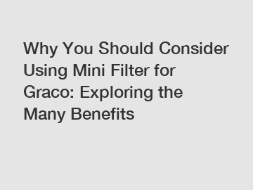 Why You Should Consider Using Mini Filter for Graco: Exploring the Many Benefits