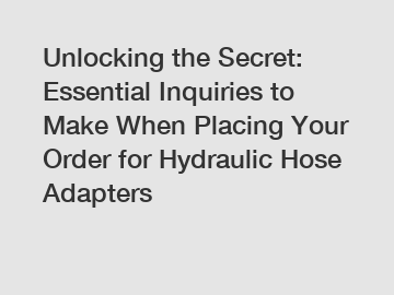 Unlocking the Secret: Essential Inquiries to Make When Placing Your Order for Hydraulic Hose Adapters