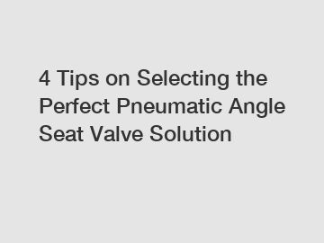 4 Tips on Selecting the Perfect Pneumatic Angle Seat Valve Solution