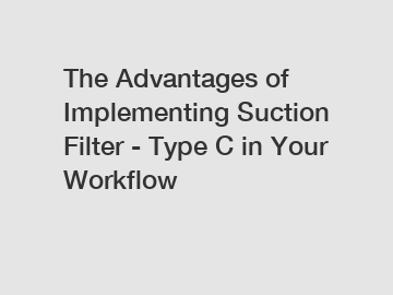 The Advantages of Implementing Suction Filter - Type C in Your Workflow