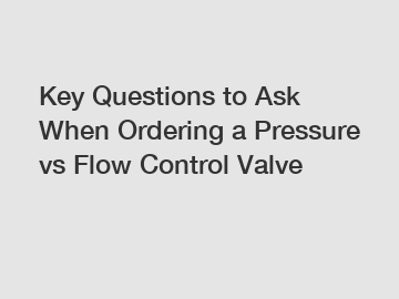 Key Questions to Ask When Ordering a Pressure vs Flow Control Valve