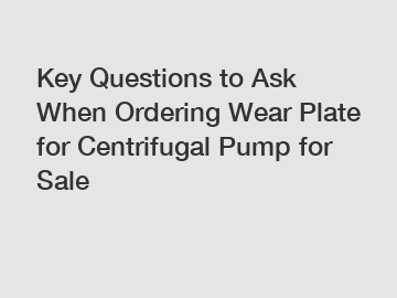 Key Questions to Ask When Ordering Wear Plate for Centrifugal Pump for Sale