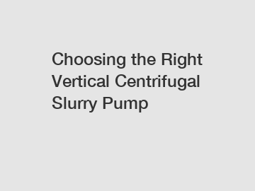 Choosing the Right Vertical Centrifugal Slurry Pump