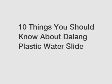 10 Things You Should Know About Dalang Plastic Water Slide