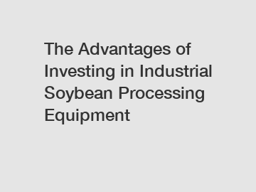 The Advantages of Investing in Industrial Soybean Processing Equipment