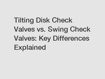 Tilting Disk Check Valves vs. Swing Check Valves: Key Differences Explained