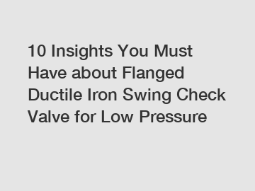 10 Insights You Must Have about Flanged Ductile Iron Swing Check Valve for Low Pressure