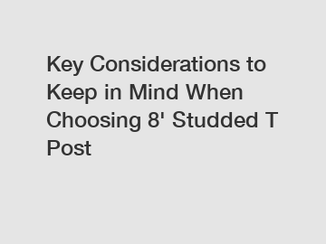 Key Considerations to Keep in Mind When Choosing 8' Studded T Post