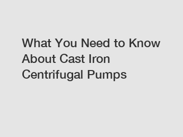 What You Need to Know About Cast Iron Centrifugal Pumps