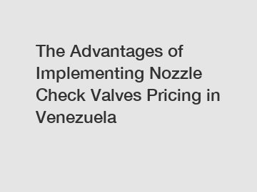 The Advantages of Implementing Nozzle Check Valves Pricing in Venezuela