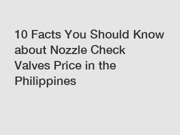 10 Facts You Should Know about Nozzle Check Valves Price in the Philippines