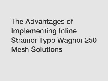 The Advantages of Implementing Inline Strainer Type Wagner 250 Mesh Solutions