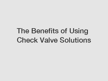 The Benefits of Using Check Valve Solutions