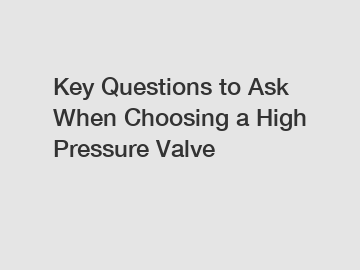 Key Questions to Ask When Choosing a High Pressure Valve