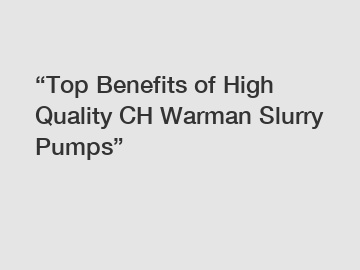 &ldquo;Top Benefits of High Quality CH Warman Slurry Pumps&rdquo;