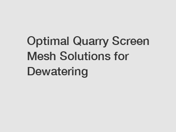 Optimal Quarry Screen Mesh Solutions for Dewatering